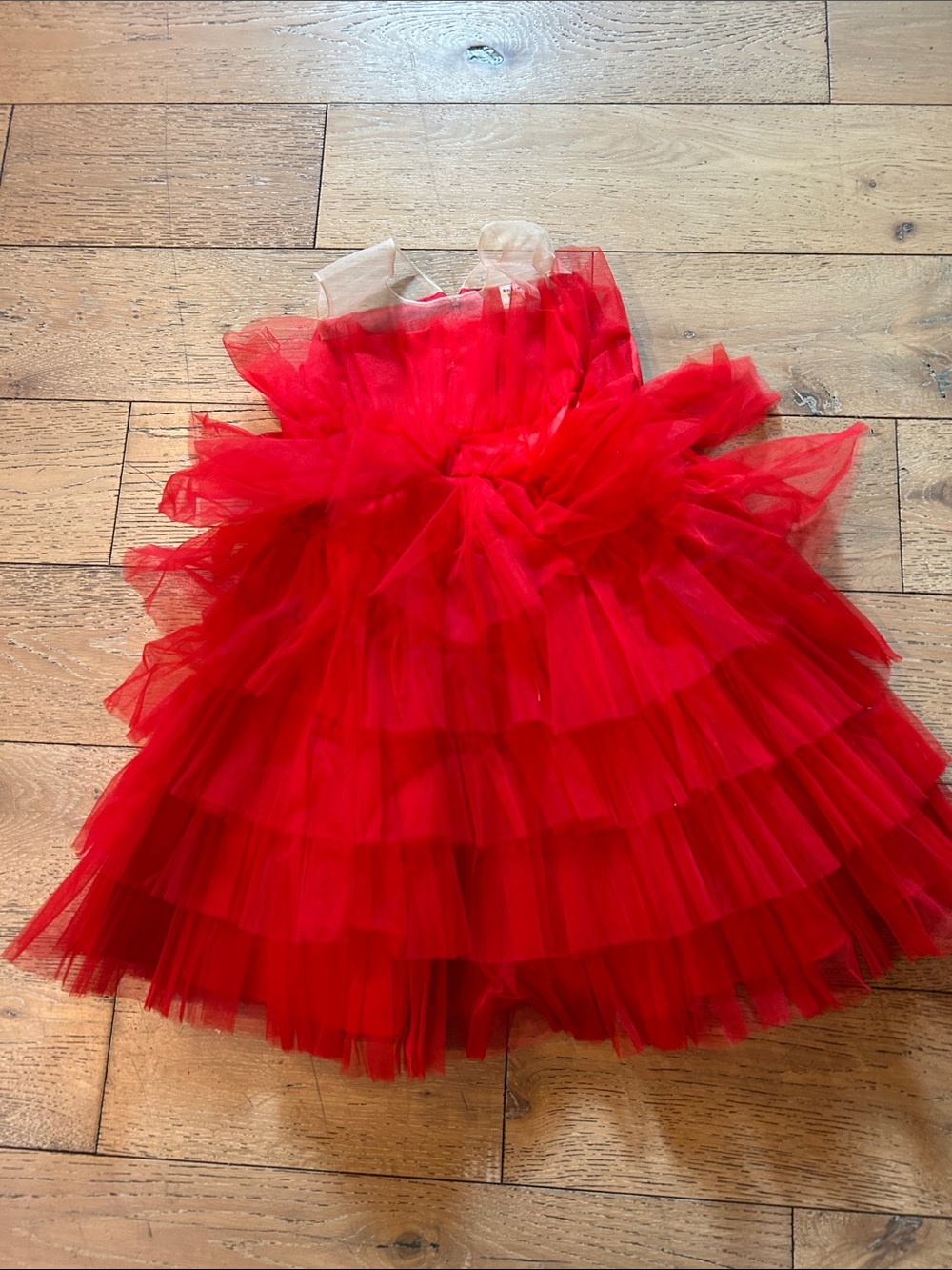 SHEIN Red Layered Tulle Party Dress for Girls